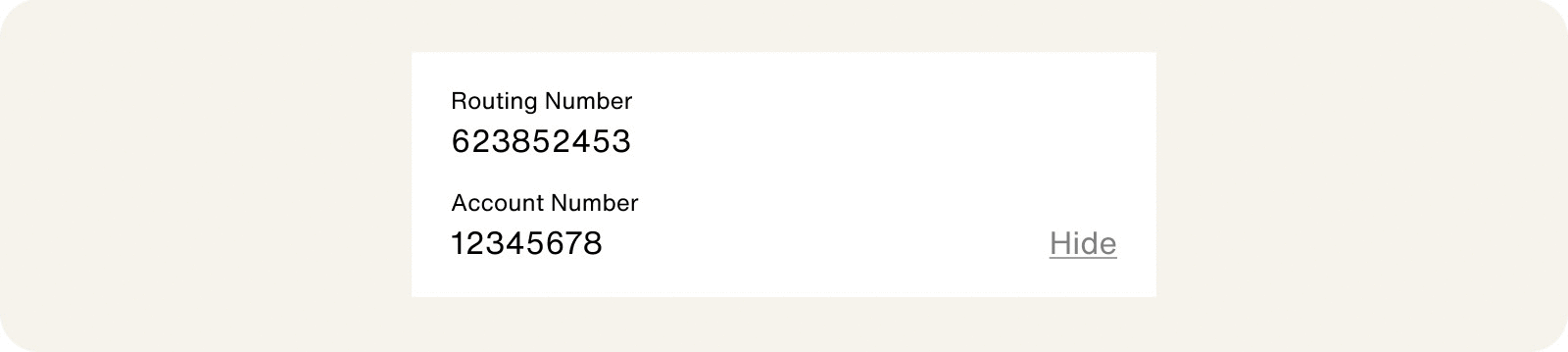 Display Virtual Card Account and Routing Numbers